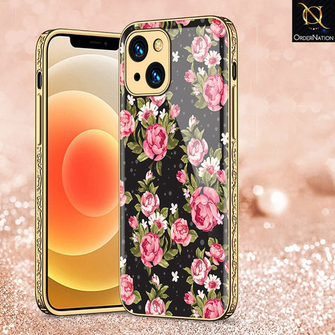 iPhone 13 Cover - Floral Series - HQ Ultra Shine Premium Infinity Glass Soft Silicon Borders Case