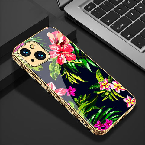 iPhone 13 Cover - Floral Series - HQ Ultra Shine Premium Infinity Glass Soft Silicon Borders Case