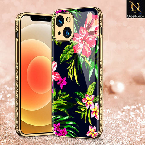 iPhone 13 Cover - Floral Series - HQ Ultra Shine Premium Infinity Glass Soft Silicon Borders Case