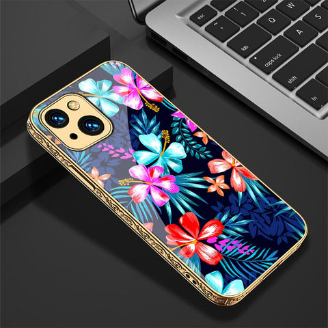 iPhone 13 Cover - Floral Series - HQ Ultra Shine Premium Infinity Glass Soft Silicon Borders Case