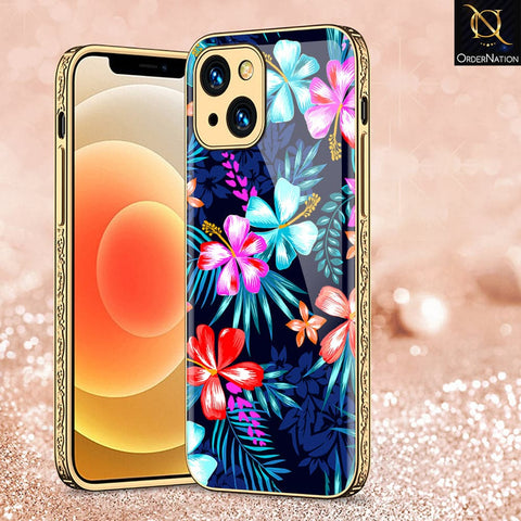 iPhone 13 Cover - Floral Series - HQ Ultra Shine Premium Infinity Glass Soft Silicon Borders Case