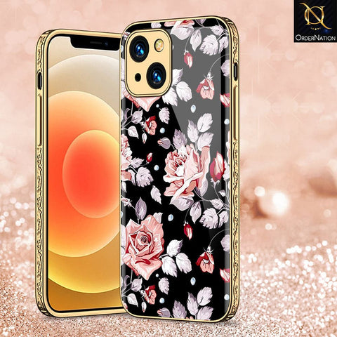 iPhone 13 Cover - Floral Series - HQ Ultra Shine Premium Infinity Glass Soft Silicon Borders Case