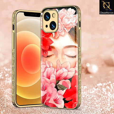 iPhone 13 Cover - Floral Series - HQ Ultra Shine Premium Infinity Glass Soft Silicon Borders Case