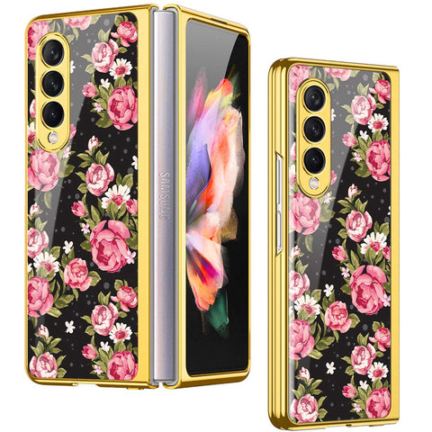 Samsung Galaxy Z Fold 4 5G Cover- Floral Series - Premium Electroplated Infinity Ultra Shine Glass Soft Silicon Borders Case