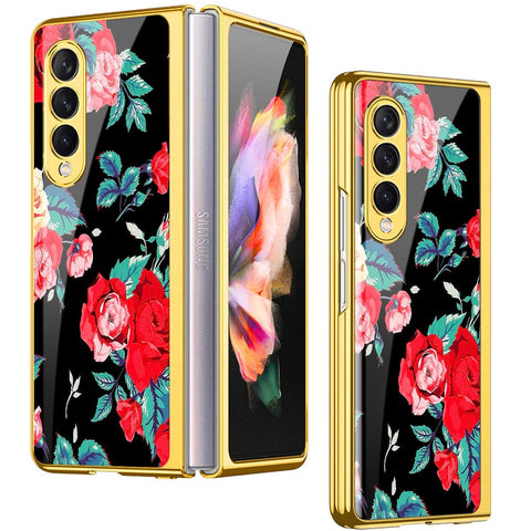 Samsung Galaxy Z Fold 4 5G Cover- Floral Series - Premium Electroplated Infinity Ultra Shine Glass Soft Silicon Borders Case