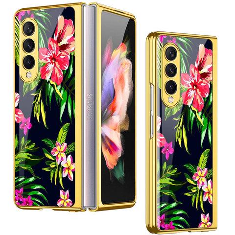 Samsung Galaxy Z Fold 4 5G Cover- Floral Series - Premium Electroplated Infinity Ultra Shine Glass Soft Silicon Borders Case