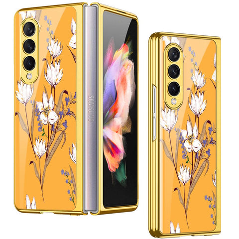 Samsung Galaxy Z Fold 4 5G Cover- Floral Series - Premium Electroplated Infinity Ultra Shine Glass Soft Silicon Borders Case