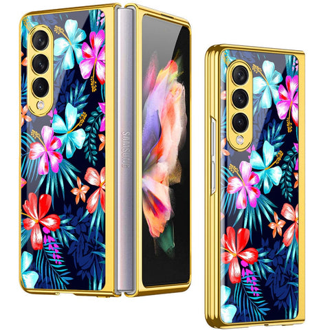 Samsung Galaxy Z Fold 4 5G Cover- Floral Series - Premium Electroplated Infinity Ultra Shine Glass Soft Silicon Borders Case