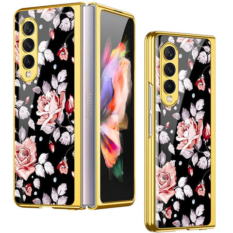 Samsung Galaxy Z Fold 4 5G Cover- Floral Series - Premium Electroplated Infinity Ultra Shine Glass Soft Silicon Borders Case