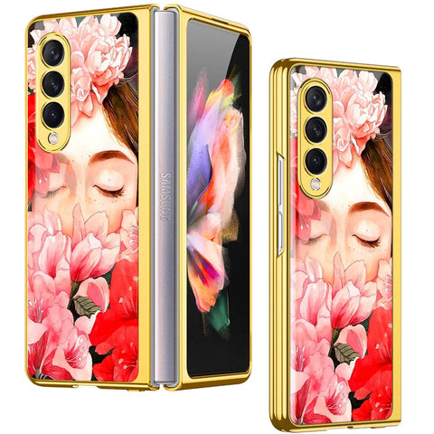 Samsung Galaxy Z Fold 4 5G Cover- Floral Series - Premium Electroplated Infinity Ultra Shine Glass Soft Silicon Borders Case