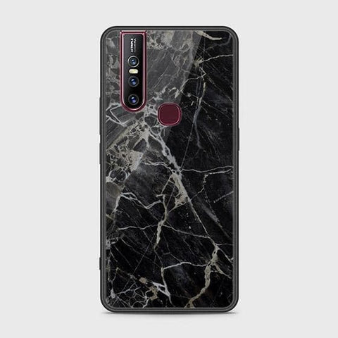 Vivo V15 Cover - Black Marble Series - HQ Ultra Shine Premium Infinity Glass Soft Silicon Borders Case