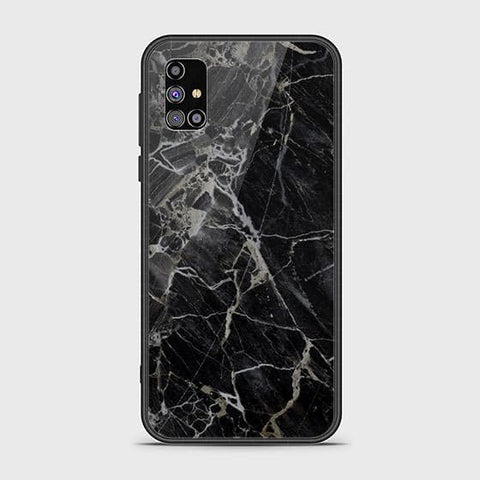 Samsung Galaxy M02s Cover - Black Marble Series - HQ Ultra Shine Premium Infinity Glass Soft Silicon Borders Case