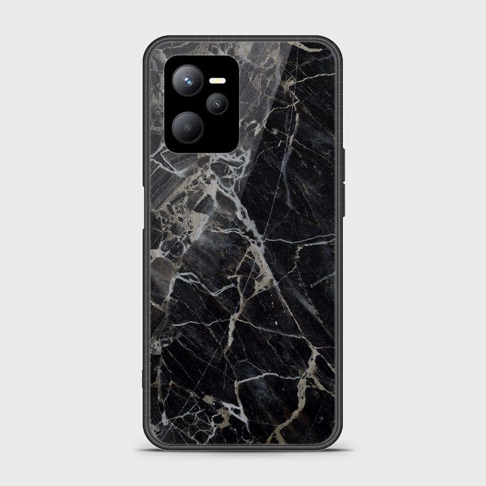 Realme V25 Cover- Black Marble Series - HQ Ultra Shine Premium Infinity Glass Soft Silicon Borders Case