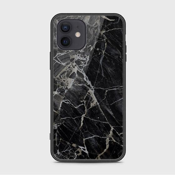 iPhone 12 Mini Cover - Black Marble Series - HQ Ultra Shine Premium Infinity Glass Soft Silicon Borders Case