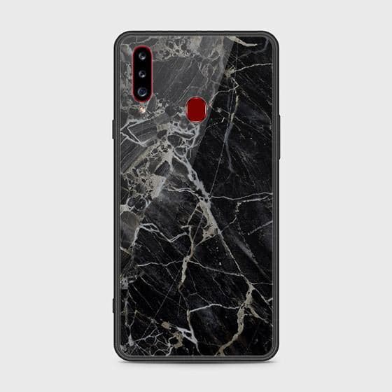 Samsung Galaxy A20s Cover - Black Marble Series - HQ Ultra Shine Premium Infinity Glass Soft Silicon Borders Case