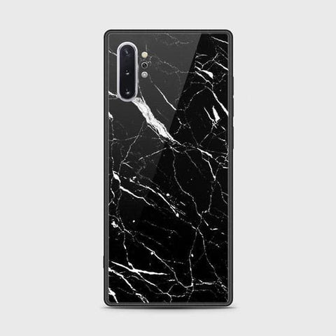 Samsung Galaxy Note 10 Plus Cover - Black Marble Series - HQ Ultra Shine Premium Infinity Glass Soft Silicon Borders Case