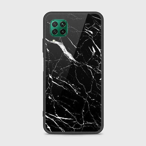 Huawei P40 Lite Cover - Black Marble Series - HQ Ultra Shine Premium Infinity Glass Soft Silicon Borders Case