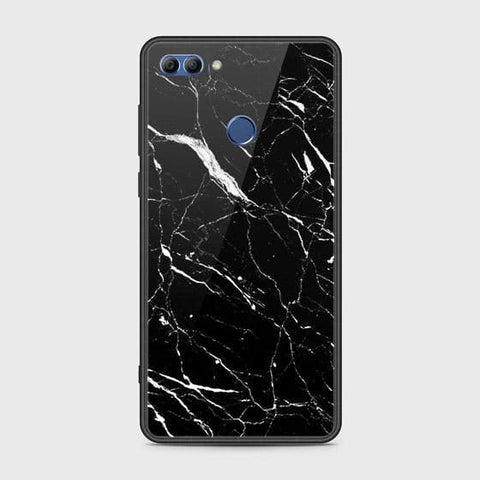 Huawei Y9 2018 Cover - Black Marble Series - HQ Ultra Shine Premium Infinity Glass Soft Silicon Borders Case