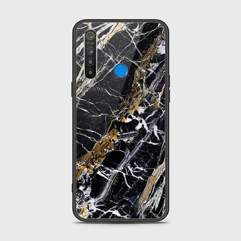 Realme 5 Cover - Black Marble Series - HQ Ultra Shine Premium Infinity Glass Soft Silicon Borders Case