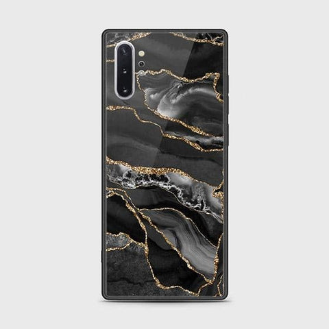 Samsung Galaxy Note 10 Plus Cover - Black Marble Series - HQ Ultra Shine Premium Infinity Glass Soft Silicon Borders Case