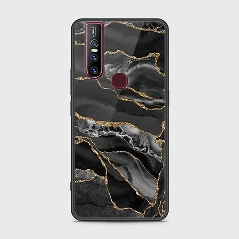 Vivo V15 Cover - Black Marble Series - HQ Ultra Shine Premium Infinity Glass Soft Silicon Borders Case