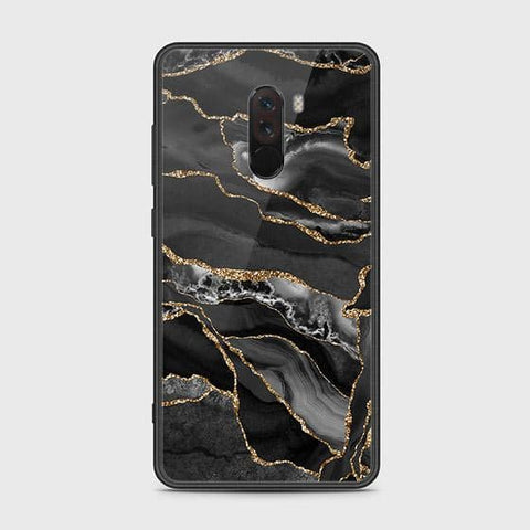 Xiaomi Pocophone F1 Cover - Black Marble Series - HQ Ultra Shine Premium Infinity Glass Soft Silicon Borders Case