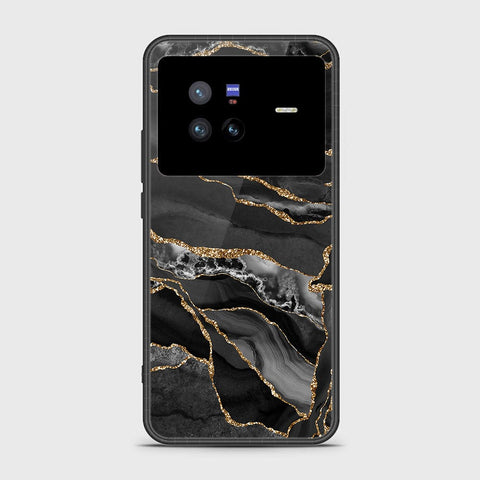 Vivo X80 Cover- Black Marble Series - HQ Ultra Shine Premium Infinity Glass Soft Silicon Borders Case