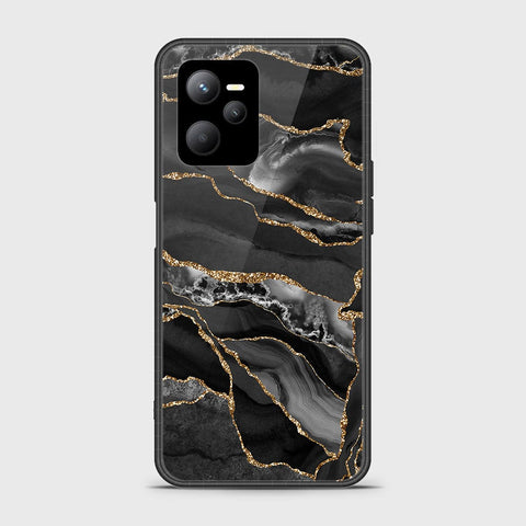 Realme V25 Cover- Black Marble Series - HQ Ultra Shine Premium Infinity Glass Soft Silicon Borders Case