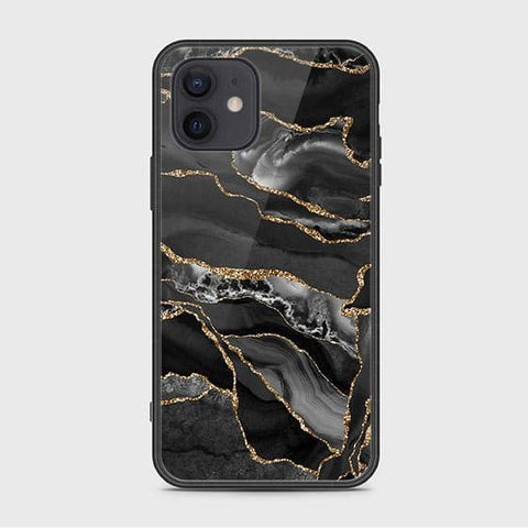 iPhone 12 Mini Cover - Black Marble Series - HQ Ultra Shine Premium Infinity Glass Soft Silicon Borders Case