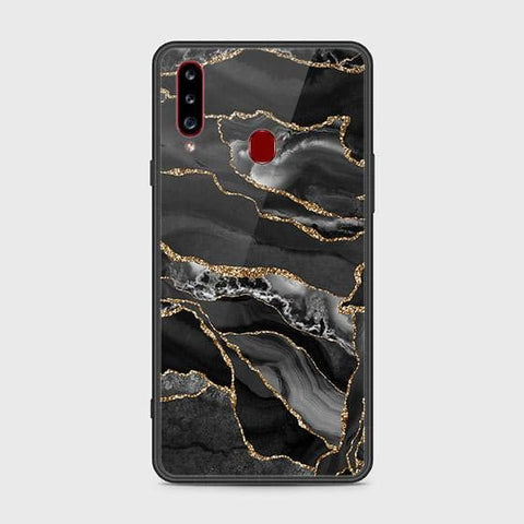 Samsung Galaxy A20s Cover - Black Marble Series - HQ Ultra Shine Premium Infinity Glass Soft Silicon Borders Case