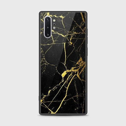 Samsung Galaxy Note 10 Plus Cover - Black Marble Series - HQ Ultra Shine Premium Infinity Glass Soft Silicon Borders Case