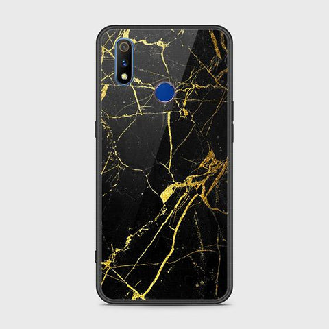 Realme 3 Cover - Black Marble Series - HQ Ultra Shine Premium Infinity Glass Soft Silicon Borders Case