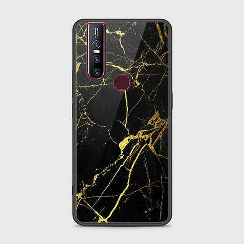 Vivo V15 Cover - Black Marble Series - HQ Ultra Shine Premium Infinity Glass Soft Silicon Borders Case