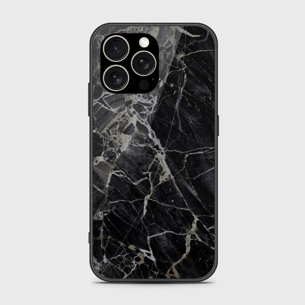 iPhone 15 Pro Cover- Black Marble Series - HQ Ultra Shine Premium Infinity Glass Soft Silicon Borders Case