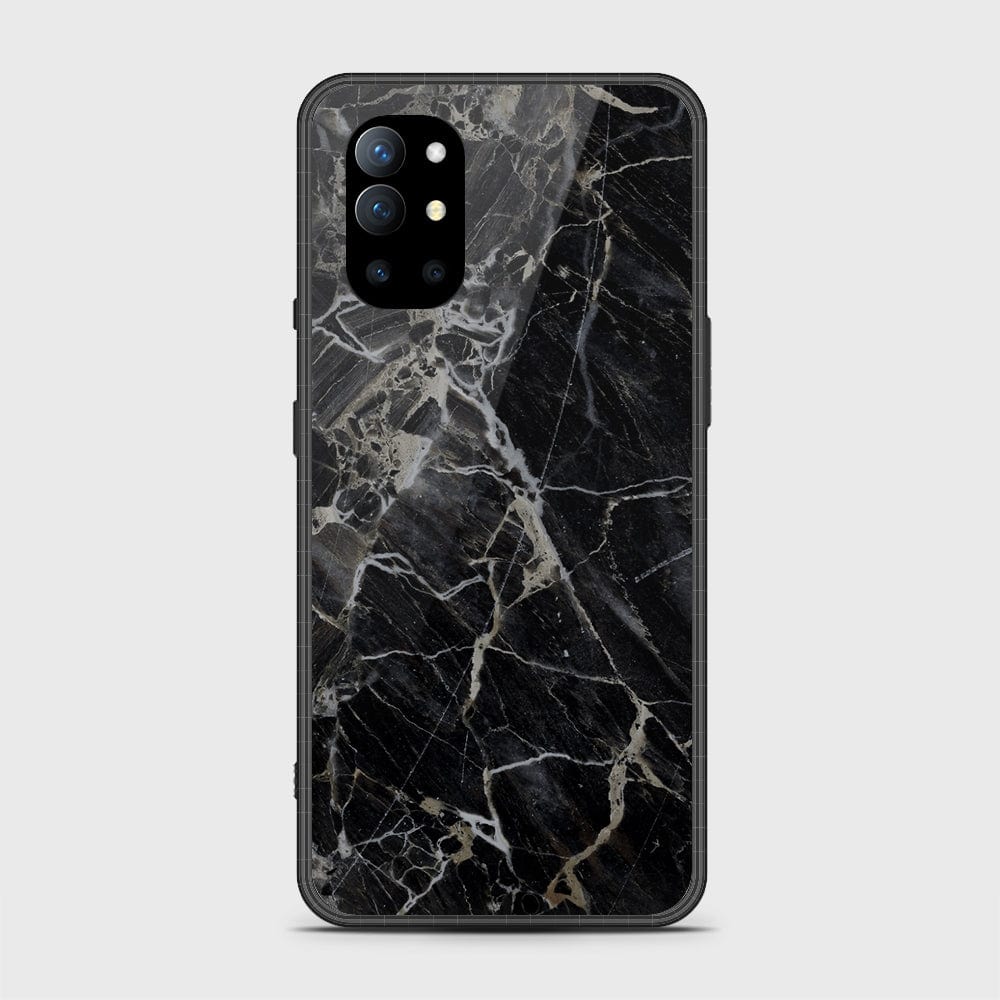 OnePlus 9R Cover - Black Marble Series - HQ Ultra Shine Premium Infinity Glass Soft Silicon Borders Casee