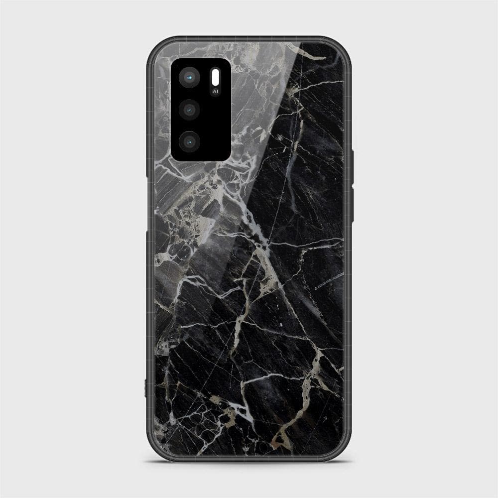 Oppo A16 Cover- Black Marble Series - HQ Ultra Shine Premium Infinity Glass Soft Silicon Borders Case