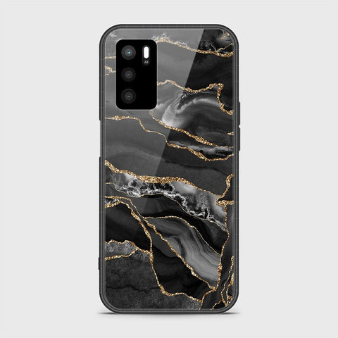 Oppo A16 Cover- Black Marble Series - HQ Ultra Shine Premium Infinity Glass Soft Silicon Borders Case