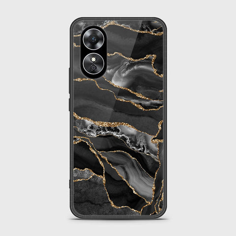 Oppo A17 Cover- Black Marble Series - HQ Ultra Shine Premium Infinity Glass Soft Silicon Borders Case