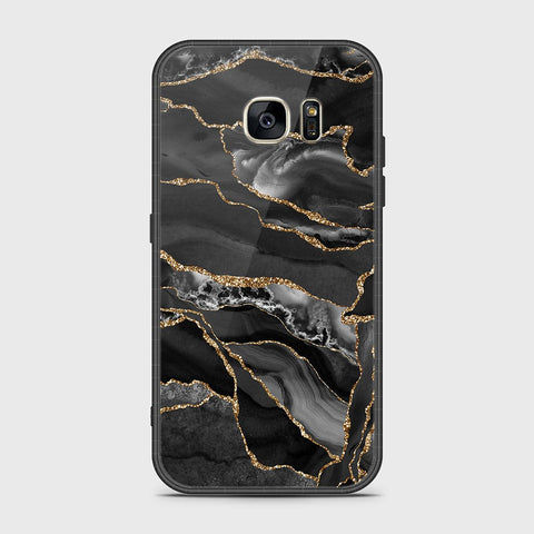 Samsung Galaxy S7 Cover- Black Marble Series - HQ Ultra Shine Premium Infinity Glass Soft Silicon Borders Case