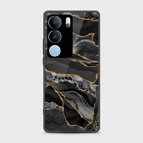 Vivo V29 Cover- Black Marble Series - HQ Ultra Shine Premium Infinity Glass Soft Silicon Borders Case