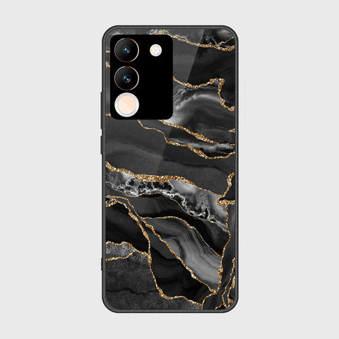 vivo V29e Cover- Black Marble Series - HQ Ultra Shine Premium Infinity Glass Soft Silicon Borders Case