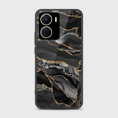 Vivo Y35 5G Cover- Black Marble Series - HQ Ultra Shine Premium Infinity Glass Soft Silicon Borders Case