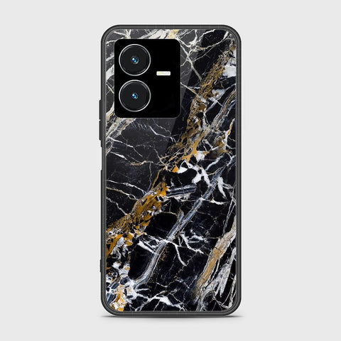 Vivo Y22s Cover- Black Marble Series - HQ Ultra Shine Premium Infinity Glass Soft Silicon Borders Case