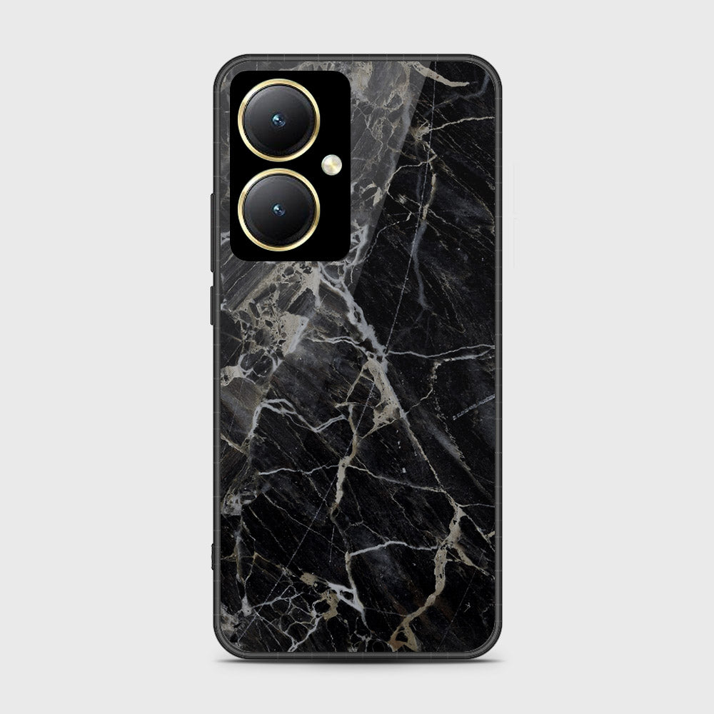 Vivo Y35m Plus Cover- Black Marble Series - HQ Ultra Shine Premium Infinity Glass Soft Silicon Borders Case