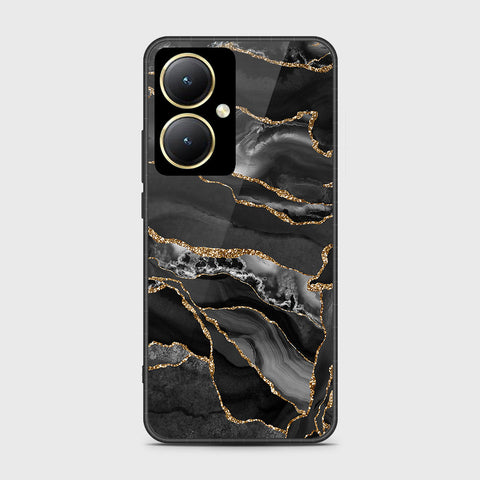 Vivo Y35 Plus Cover- Black Marble Series - HQ Ultra Shine Premium Infinity Glass Soft Silicon Borders Case