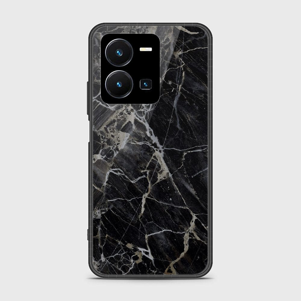 Vivo Y35 4G Cover- Black Marble Series - HQ Ultra Shine Premium Infinity Glass Soft Silicon Borders Case