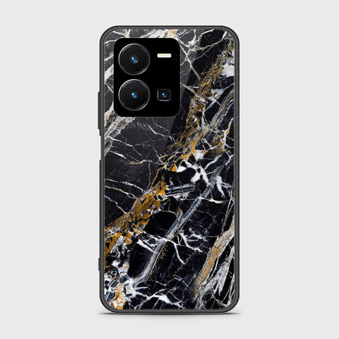 Vivo Y35 4G Cover- Black Marble Series - HQ Ultra Shine Premium Infinity Glass Soft Silicon Borders Case