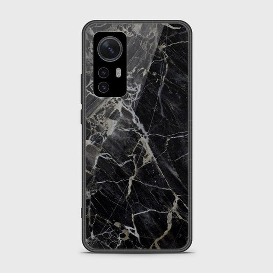 Xiaomi 12 Cover- Black Marble Series - HQ Ultra Shine Premium Infinity Glass Soft Silicon Borders Case