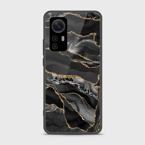 Xiaomi 12X Cover- Black Marble Series - HQ Ultra Shine Premium Infinity Glass Soft Silicon Borders Case