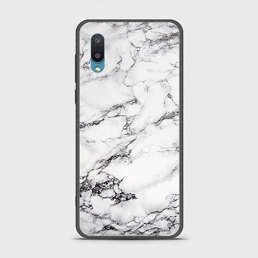 Samsung Galaxy A02 Cover - White Marble Series - HQ Ultra Shine Premium Infinity Glass Soft Silicon Borders Case